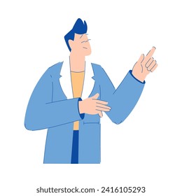 Chemistry with Man Scientist Character Point Finger and Talk Vector Illustration