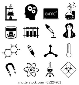 Chemistry And Medical Science Icon Set In Black