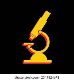 Chemistry microscope sign for laboratory. 3D Extruded Yellow Icon with Red Sides a Black background. Illustration.