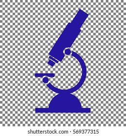 Chemistry microscope sign for laboratory. Blue icon on transparent background.