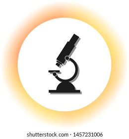 Chemistry microscope sign for laboratory. Dark icon with shadow on the glowing circle button. Illustration.