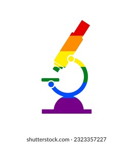 Chemistry microscope sign for laboratory. Rainbow gay LGBT rights colored Icon at white Background. Illustration.