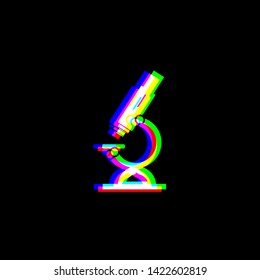 Chemistry microscope sign for laboratory. Red, green and blue unfocused contour icon at black background. Illustration.