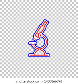 Chemistry microscope sign for laboratory. Red, white and contour icon at transparent background. Illustration.