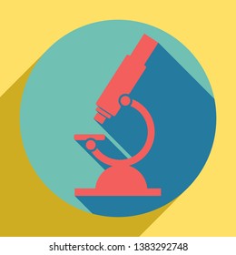 Chemistry microscope sign for laboratory. Sunset orange icon with llapis lazuli shadow inside medium aquamarine circle with different goldenrod shadow at royal yellow background.