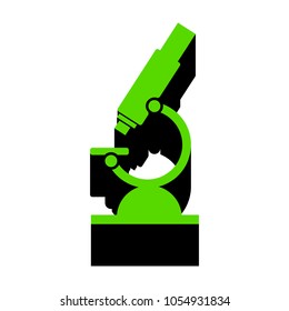 Chemistry microscope sign for laboratory. Vector. Green 3d icon with black side on white background. Isolated.