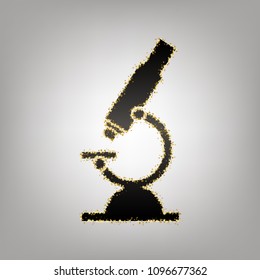 Chemistry microscope sign for laboratory. Vector. Blackish icon with golden stars at grayish background.