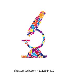 Chemistry microscope sign for laboratory. Vector. Stained glass icon on white background. Colorful polygons. Isolated.