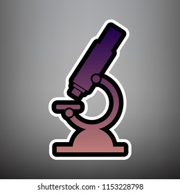 Chemistry microscope sign for laboratory. Vector. Violet gradient icon with black and white linear edges at gray background.