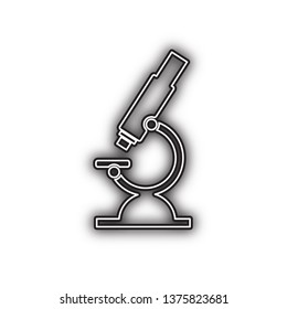 Chemistry microscope sign for laboratory. Vector. Double contour black icon with soft shadow at white background. Isolated.