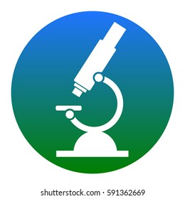Chemistry microscope sign for laboratory. Vector. White icon in bluish circle on white background. Isolated.