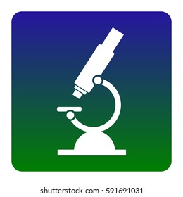 Chemistry microscope sign for laboratory. Vector. White icon at green-blue gradient square with rounded corners on white background. Isolated.