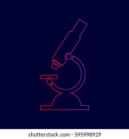 Chemistry microscope sign for laboratory. Vector. Line icon with gradient from red to violet colors on dark blue background.