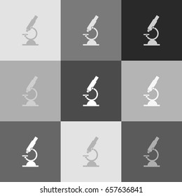 Chemistry microscope sign for laboratory. Vector. Grayscale version of Popart-style icon.