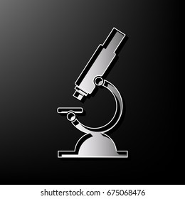Chemistry microscope sign for laboratory. Vector. Gray 3d printed icon on black background.
