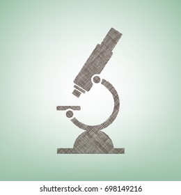 Chemistry microscope sign for laboratory. Vector. Brown flax icon on green background with light spot at the center.