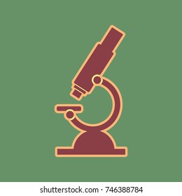 Chemistry microscope sign for laboratory. Vector. Cordovan icon and mellow apricot halo with light khaki filled space at russian green background.
