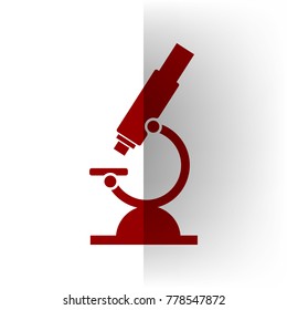 Chemistry microscope sign for laboratory. Vector. Bordo icon on white bending paper background.