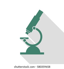 Chemistry microscope sign for laboratory. Veridian icon with flat style shadow path.