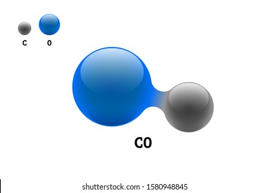 Chemistry model molecule carbon monoxide CO scientific element formula. Integrated particles natural inorganic 3d molecular structure consisting. Two carbon and oxygen volume atom vector spheres