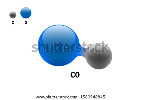 Chemistry model molecule carbon monoxide CO scientific element formula. Integrated particles natural inorganic 3d molecular structure consisting. Two carbon and oxygen volume atom vector spheres