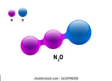 Chemistry model molecule nitrogen oxide N2O scientific element formula. Integrated particles natural inorganic 3d molecular structure consisting. Two nitrous azote and oxygen volume atom vector sphere