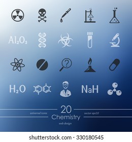 chemistry modern icons for mobile interface on blurred background