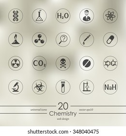 chemistry modern icons for mobile interface on blurred background