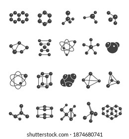 Kit de modelo molecular de química, icono negro de estructura. Modelo molecular para uso docente y estudiantil. Ilustración de la línea de vector sobre fondo blanco
