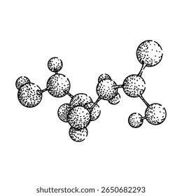 química molécula átomo desenhado à mão. elétron de ligação, nêutron de próton, elemento composto química molécula átomo esboço do vetor. ilustração preta isolada