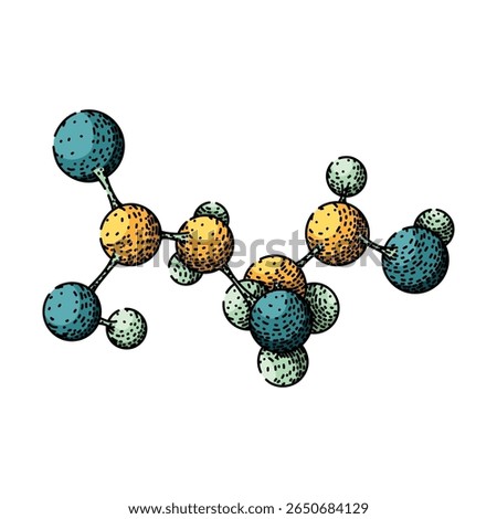 chemistry molecule atom hand drawn. bonding electron, proton neutron, element compound chemistry molecule atom vector sketch. isolated color illustration