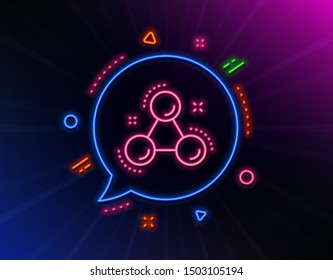 Chemistry molecule line icon. Neon laser lights. Laboratory atom sign. Analysis symbol. Glow laser speech bubble. Neon lights chat bubble. Banner badge with chemistry molecule icon. Vector