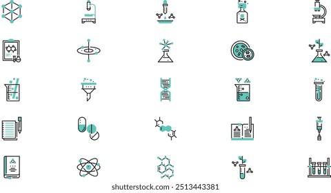 Iconos monocromáticos de la química Colección de alta calidad de los iconos del vector con el trazo editable. Ideal para Profesional y Proyectos Creativos.