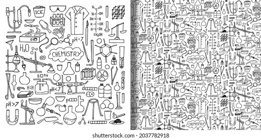 Equipo de doodle dibujado a mano y patrón sin fisuras