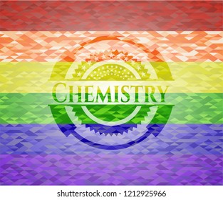 Chemistry on mosaic background with the colors of the LGBT flag