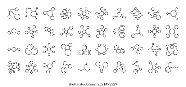 Chemistry Outline Simple Icons Bundle (em inglês). Contém ícones de átomos e compostos químicos que podem ser usados para o design de cartões, posts, aplicativos, sites