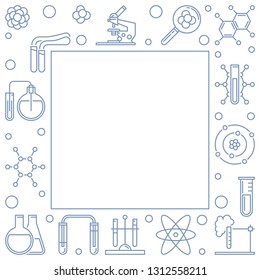 Chemistry outline vector simple square frame. Chemical illustration with empty space for your text