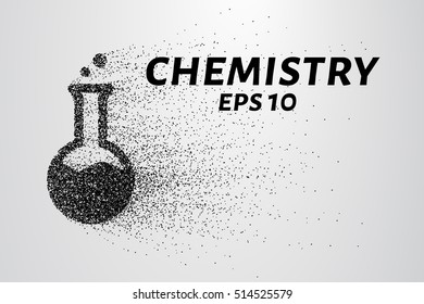 The chemistry of the particles. Chemical flasks composed of circles and dots.