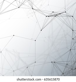 Chemistry pattern, connecting lines and dots, molecule structure on gray, scientific medical DNA research, geometric graphic background. Medicine, science and technology concept. Minimalistic design.