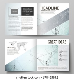 Chemistry pattern, connecting lines and dots, molecule structure, scientific medical DNA research. Business templates for square design bi fold brochure, flyer, report. Leaflet cover, vector layout