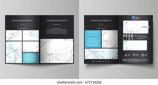 Chemistry pattern, connecting lines and dots, molecule structure on white, geometric background. Business templates for bi fold brochure, flyer, report. Cover design template, vector layout in A4 size