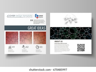 Chemistry pattern, molecular texture, polygonal molecule structure, cell. Medicine, science or microbiology concept. Business templates for square design brochure, flyer. Leaflet cover, vector layout