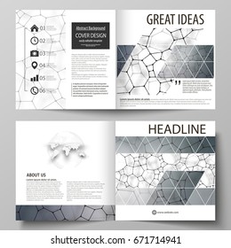 Chemistry pattern, molecular texture, polygonal molecule structure, cell. Medicine, microbiology concept. Business templates for square design bi fold brochure, flyer. Leaflet cover, vector layout.