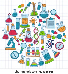 Chemistry Pharmacology Natural sciences Vector doodle set