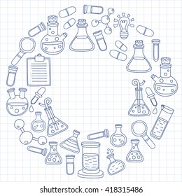 Chemistry Pharmacology Natural sciences Vector doodle set
