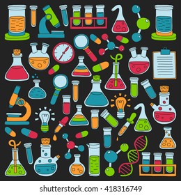 Chemistry Pharmacology Natural sciences Vector doodle set