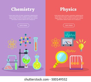 Chemistry Physics Science Banners Chemical Flasks Stock Vector (Royalty ...