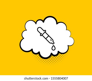 Chemistry pipette line icon. Comic speech bubble. Laboratory sign. Analysis lab symbol. Yellow background with chat bubble. Chemistry pipette icon. Colorful banner. Vector