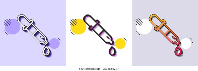 Chemistry pipette line icon. Halftone dotted pattern. Gradient icon with grain shadow. Laboratory sign. Analysis lab symbol. Line chemistry pipette icon. Various designs. Vector