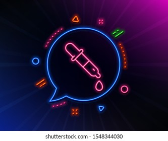Chemistry pipette line icon. Neon laser lights. Laboratory sign. Analysis lab symbol. Glow laser speech bubble. Neon lights chat bubble. Banner badge with chemistry pipette icon. Vector
